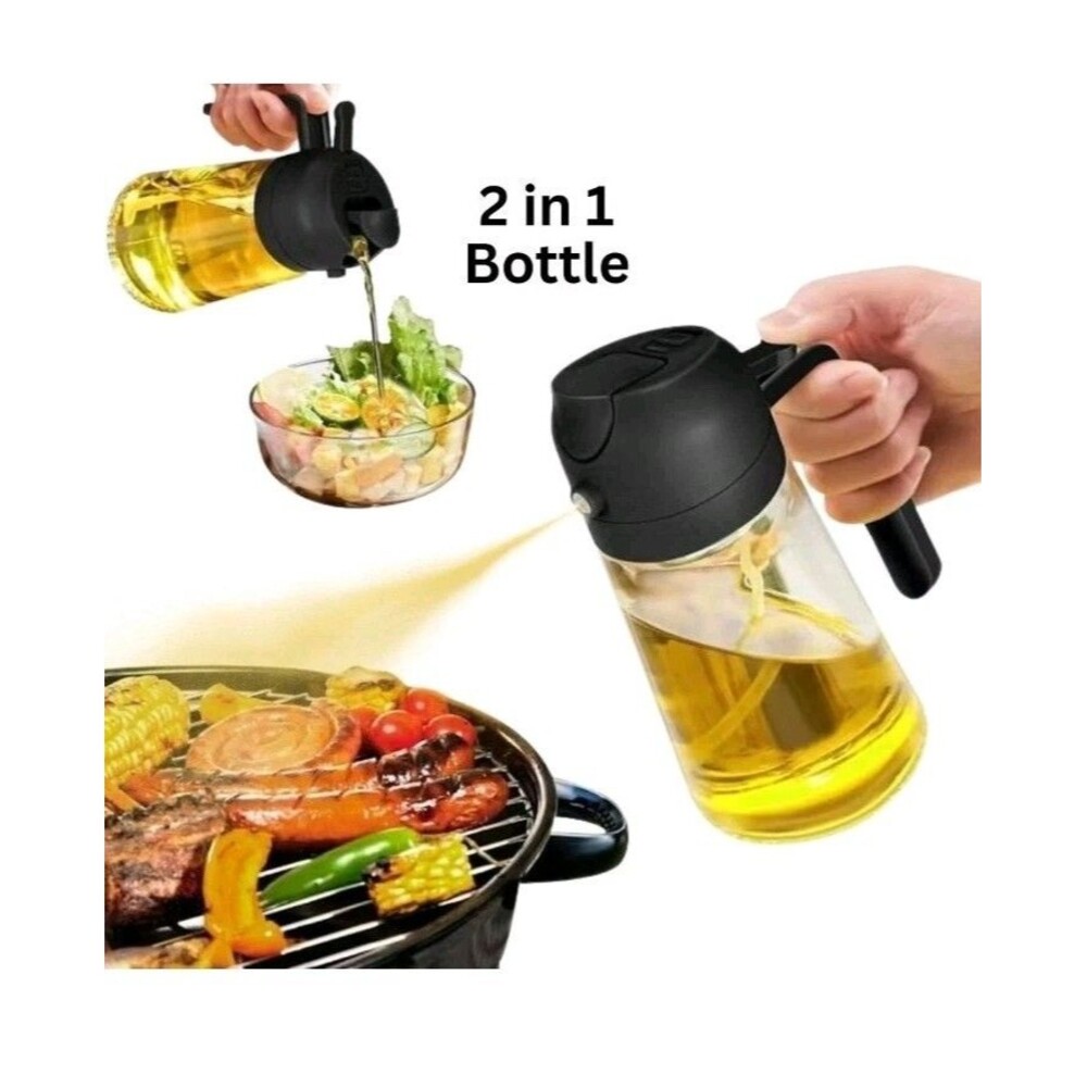 2-in-1 Glass Oil Sprayer & , pour 16oz, Black